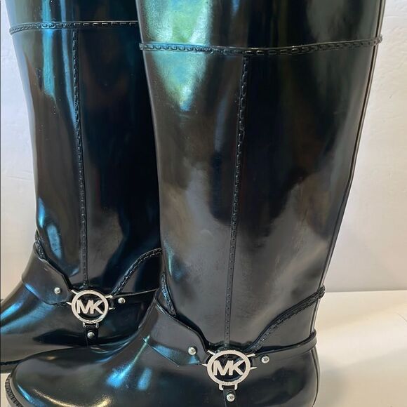 Michael Kors Black Heeled Boots with Decorative Strap and Silver logo - Picture 5 of 13